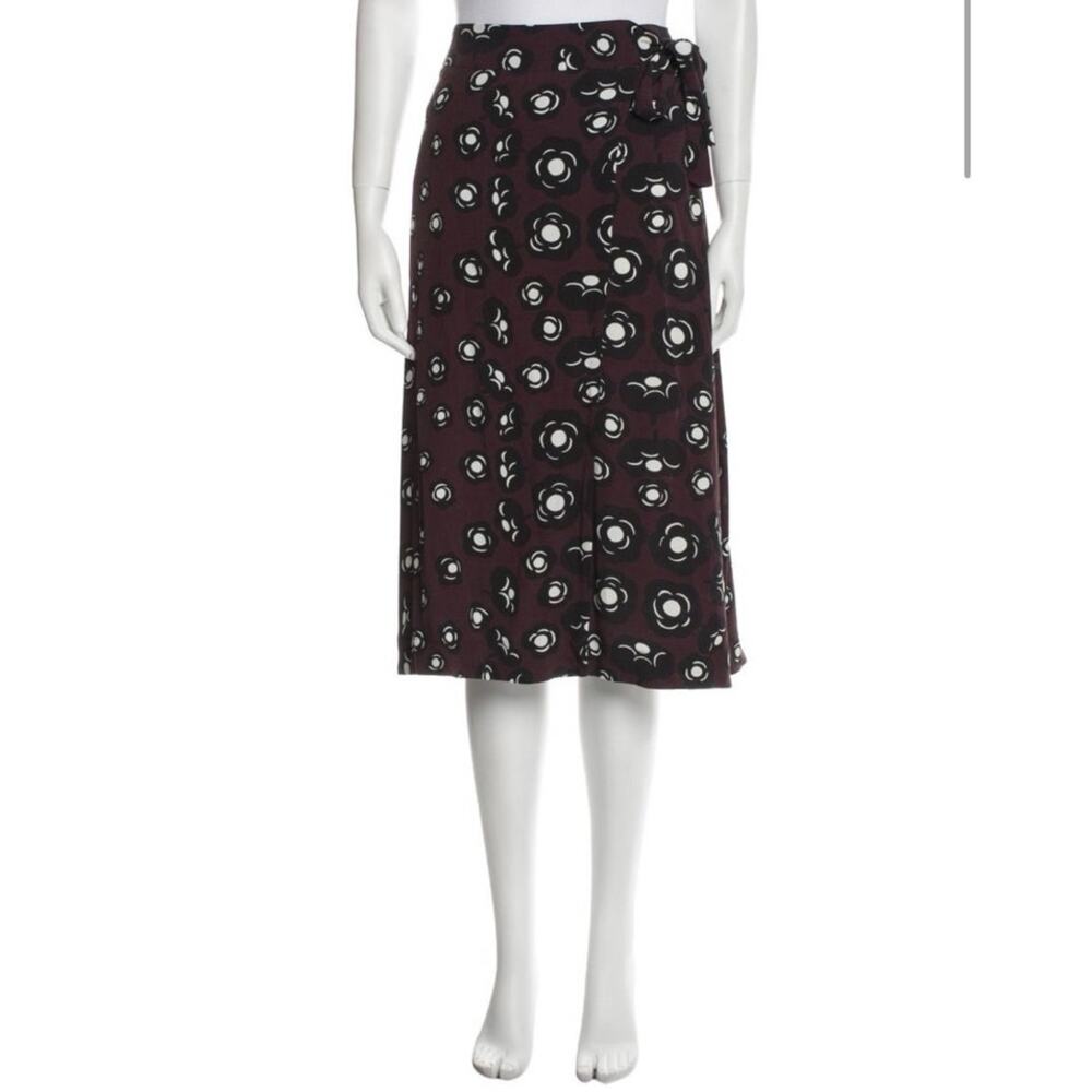 Marimekko Side Tie Floral Print A-line Midi Skirt Purple Women's Size 34